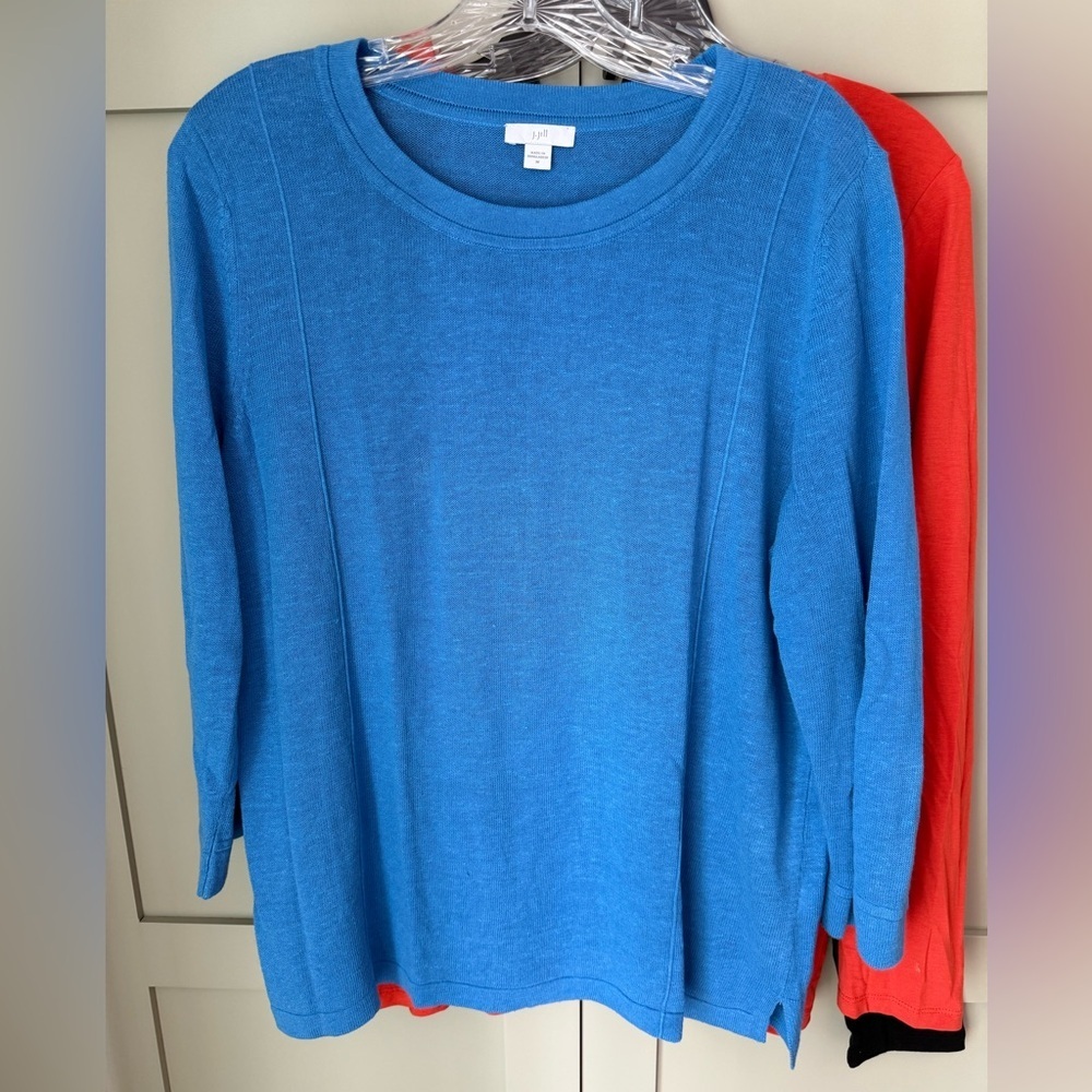 NWOT J.Jill Blue Crew Neck Linen-Cotton Blend Sweater SZ M